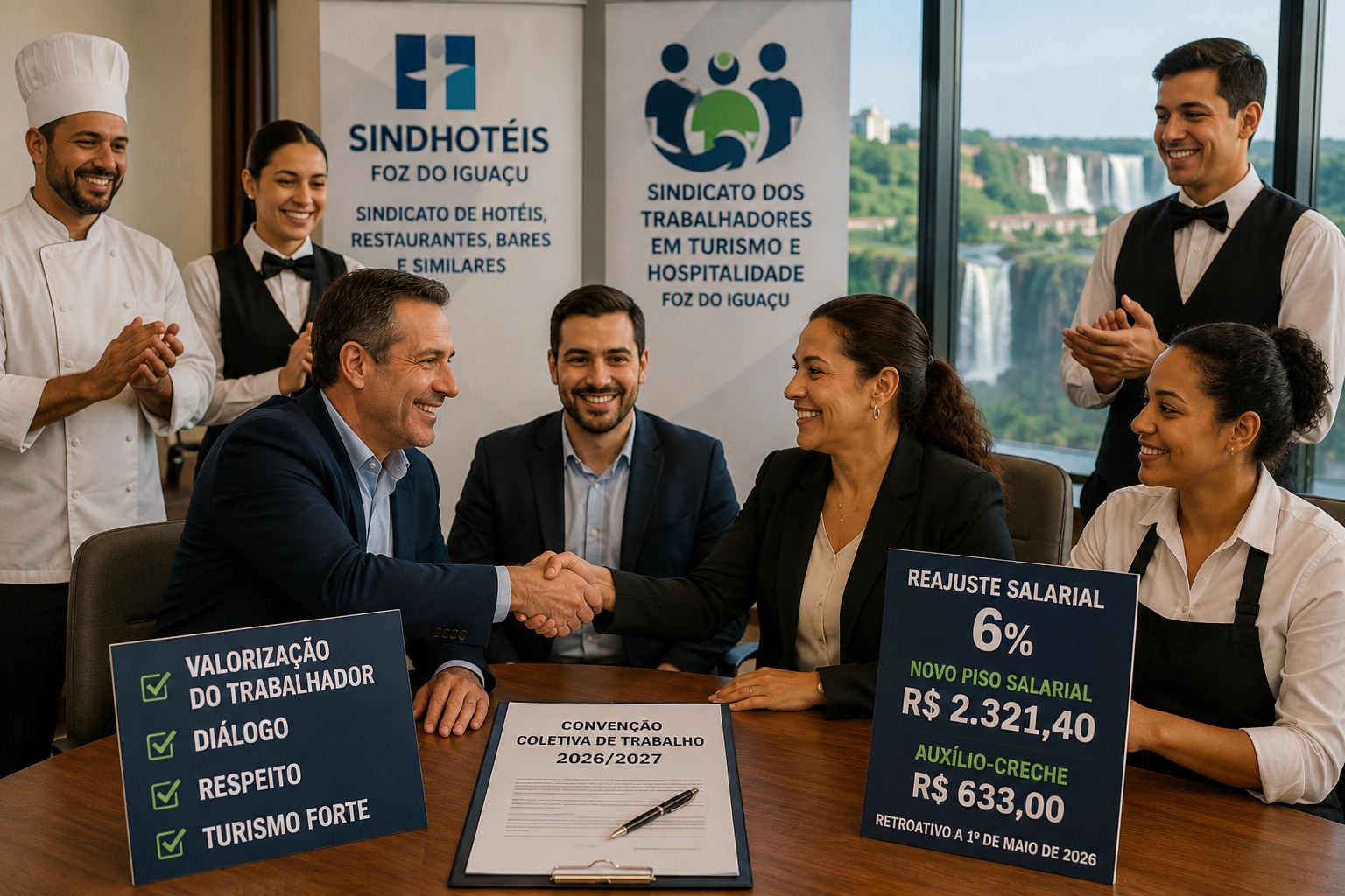 Acordo coletivo garante reajuste salarial de 6% para trabalhadores da hotelaria e gastronomia em Foz do Iguaçu