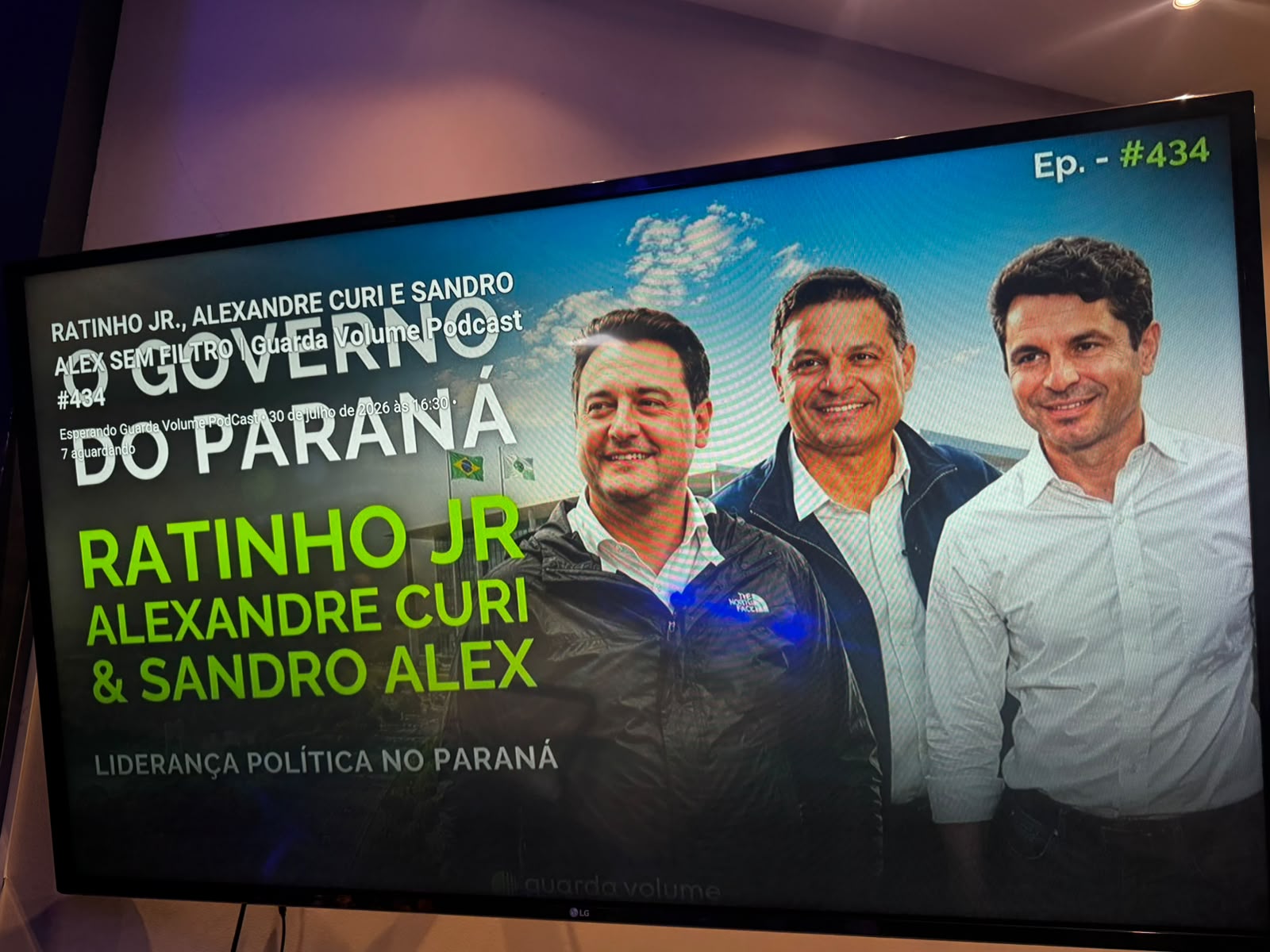 Ratinho Junior, Alexandre Curi e Sandro Alex confirmam presença no Podcast Guarda Volume